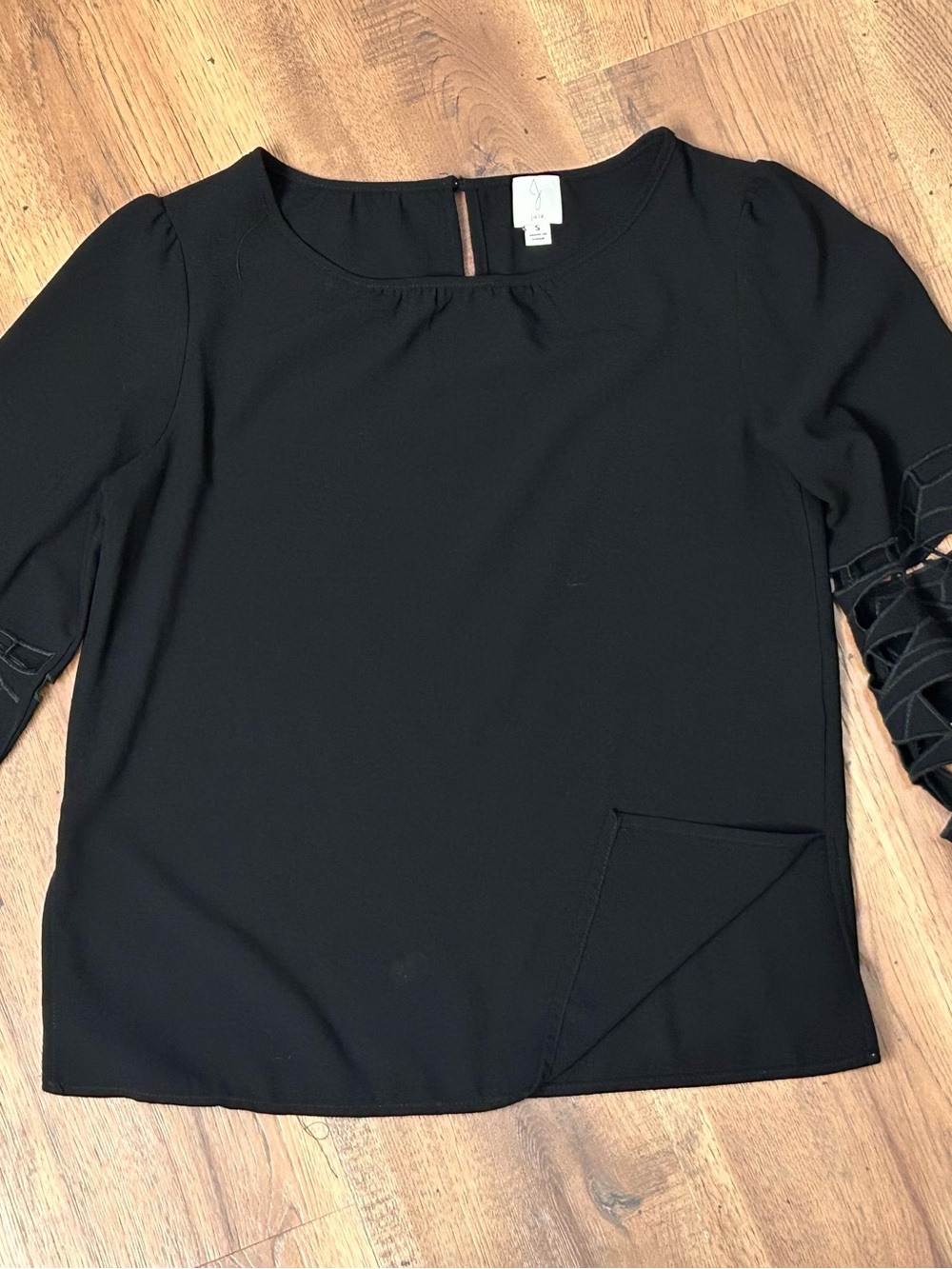 Joie Black Blouse with Lattice Sleeve Detail